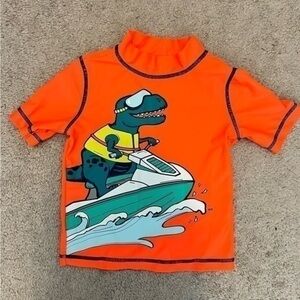 Carter's Swim Shirt boy's size 2T Orange Dinosaur Pool Rashguard